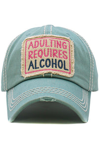 KBETHOS Vintage Distressed Washed ADULTING REQUIRES ALCOHOL  Baseball Cap