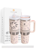 JINS 40 oz MUSIC SYMBOLS Tumbler with Handle and straw lid (2 EXTRA STRAW) | Double Wall Reusable Stainless Steel Water Bottle Travel Mug Cupholder Friendly | Gifts for Women Men Her | BPA Free