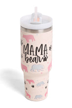 JINS 40 oz MAMA BEARS Tumbler with Handle and straw lid (2 EXTRA STRAW) | Double Wall Reusable Stainless Steel Water Bottle Travel Mug Cupholder Friendly | Gifts for Women Men Her | BPA Free