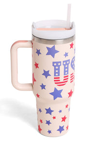 JINS 40 oz USA FLAG Tumbler with Handle and straw lid (2 EXTRA STRAW) | Double Wall Reusable Stainless Steel Water Bottle Travel Mug Cupholder Friendly | Gifts for Women Men Her | BPA Free