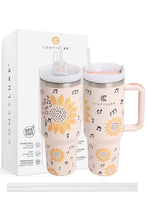 JINS 40 oz SUNFLOWERS Tumbler with Handle and straw lid (2 EXTRA STRAW) | Double Wall Reusable Stainless Steel Water Bottle Travel Mug Cupholder Friendly | Gifts for Women Men Her | BPA Free
