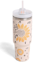JINS 40 oz SUNFLOWERS Tumbler with Handle and straw lid (2 EXTRA STRAW) | Double Wall Reusable Stainless Steel Water Bottle Travel Mug Cupholder Friendly | Gifts for Women Men Her | BPA Free