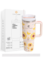 JINS 40 oz SUNFLOWER Tumbler with Handle and straw lid (2 EXTRA STRAW) | Double Wall Reusable Stainless Steel Water Bottle Travel Mug Cupholder Friendly | Gifts for Women Men Her | BPA Free