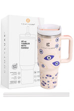JINS 40 oz EVIL EYES Tumbler with Handle and straw lid (2 EXTRA STRAW) | Double Wall Reusable Stainless Steel Water Bottle Travel Mug Cupholder Friendly | Gifts for Women Men Her | BPA Free