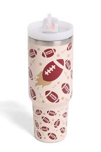 JINS 40 oz FOOTBALL STARS Tumbler with Handle and straw lid (2 EXTRA STRAW) | Double Wall Reusable Stainless Steel Water Bottle Travel Mug Cupholder Friendly | Gifts for Women Men Her | BPA Free