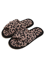 Women's Leopard Fuzzy criss cross Band slippers Soft Plush Lightweight House Slippers Open Toe Cozy Indoor Outdoor Slippers