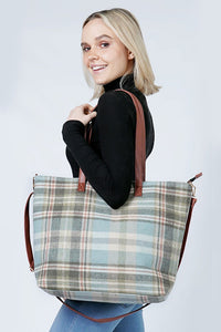 Jinscloset New Collection Plaid Weekend Tote Bag With Pouch