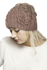Knitted Cute Beanie with Flower Pendant