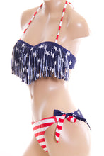 American Flag Theme Tassels Front Bikini Swim Set