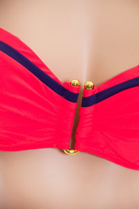 Navy Accent over Crimson Solid Bikini Swimwear
