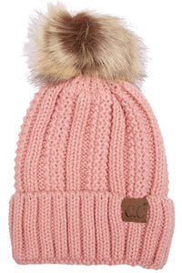 CC Knitted Hat with Fuzzy Lining with Pom Pom