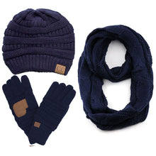 CC 3pc set Warm Chunky Soft Stretch Cable Beanie, Gloves and Scarves